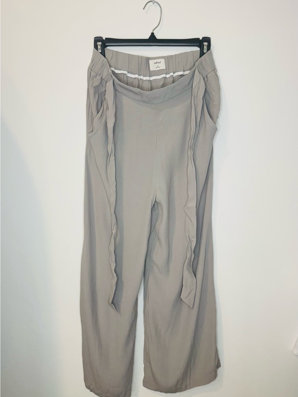 Wide-Leg Tie Waist Pants — Light Taupe Size M